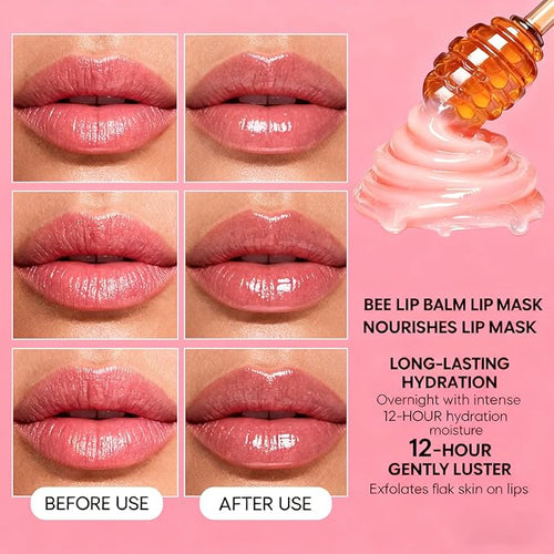 10Pcs Bee Lip Balm Honey Pot, Strawberry, Watermelon, Apple Lime, Aloe Vera - Image 2