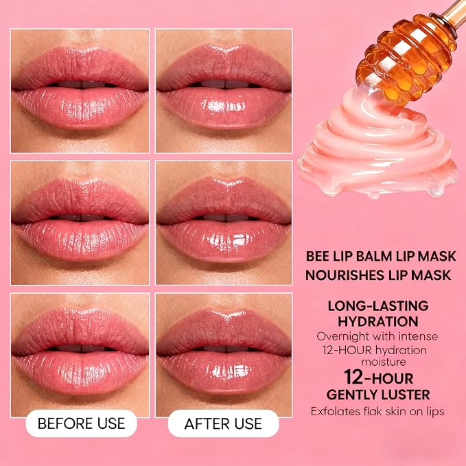 8Pcs Bee Lip Balm Honey Pot, Lip Mask Skincare, Strawberry, Watermelon - Image 2