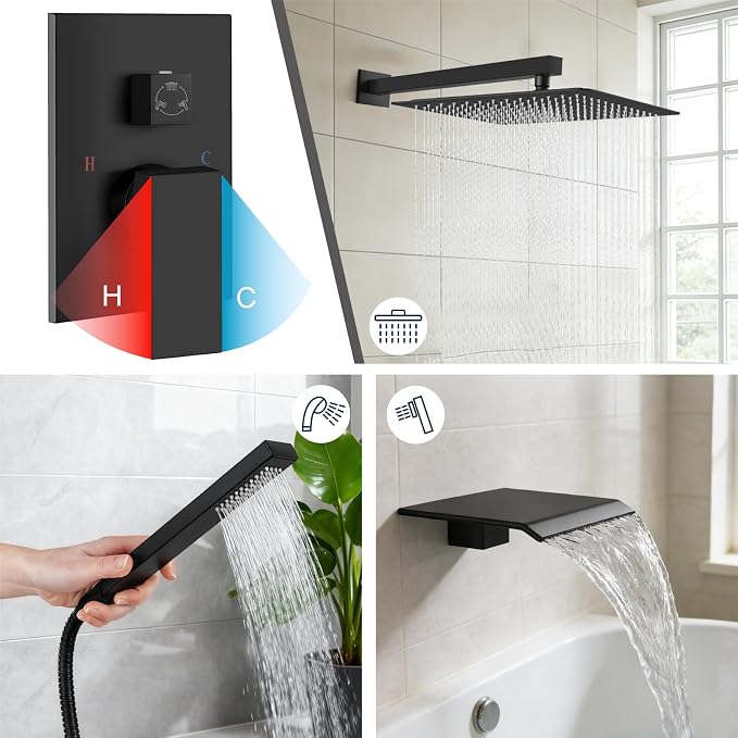 Midanya Shower System with Tub Spout, Bathtub Shower Faucet Set with Square - Image 4