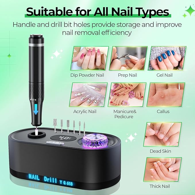 JOSGLOI Electric Nail Drill Professional: 40000RPM Electric Nail File Kit E - Image 5