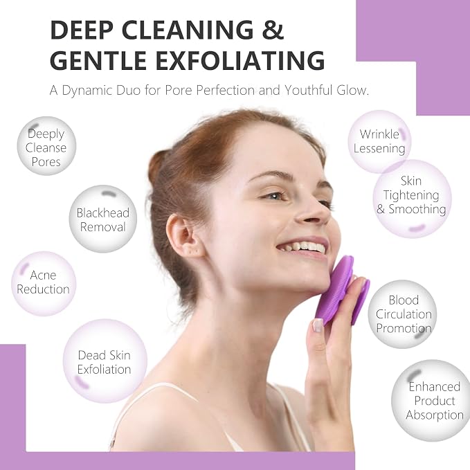 BEAUTAIL Silicone Face Scrubber 2 Pack, Manual Facial Cleansing Brush, Gentle - Image 4