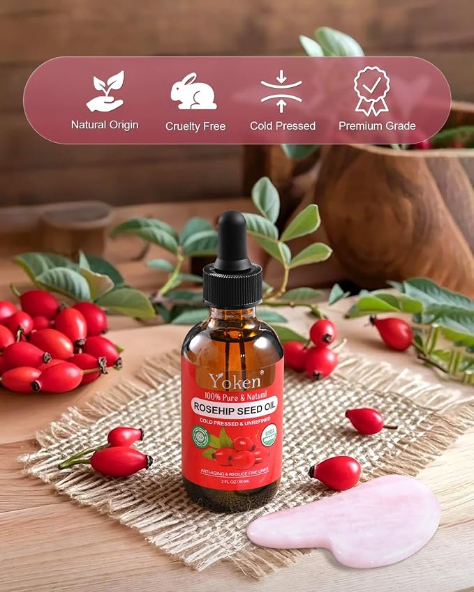 Yoken Organic Rosehip Seed Oil for Face, 100% Pure and Natural Cold Pressed - Image 6