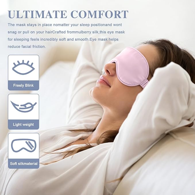 Silk Sleep Mask, Eye Mask for Sleep Women Men, Mulberry Sleeping Mask - Image 5