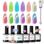 modelones Cat Eye Gel Nail Polish, 6 Colors Jelly Neon Set by MODELONES