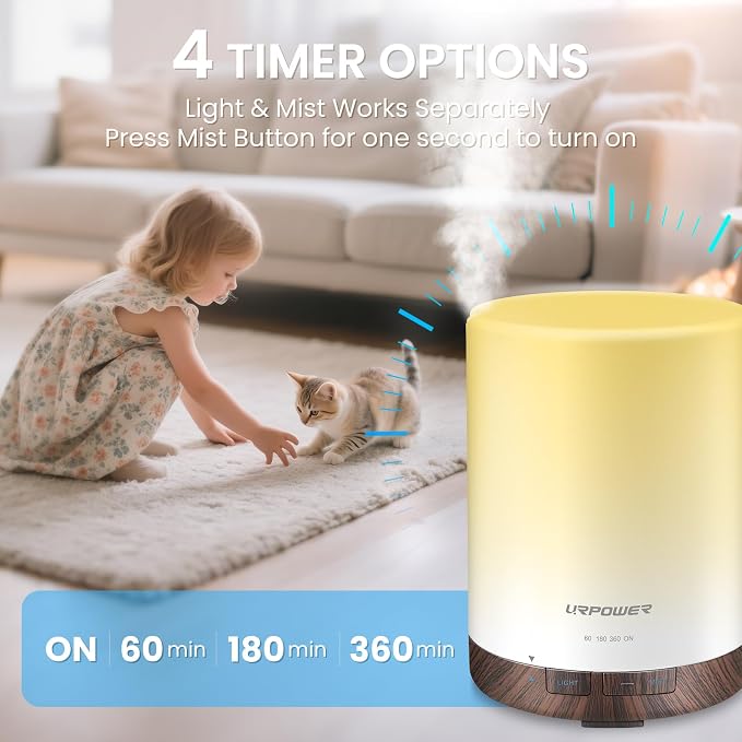 URPOWER 300ml Essential Oil Diffuser Ultrasonic Air Humidifier AUTO Shut Off - Image 3