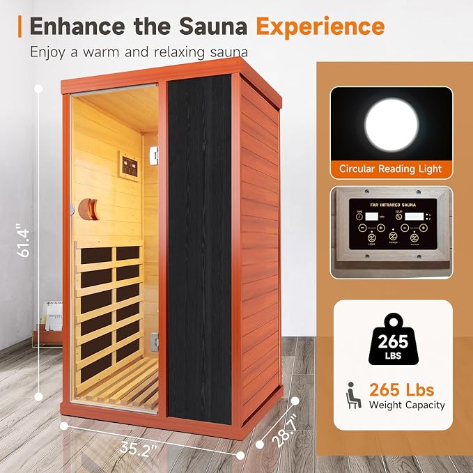 OUTEXER 1 Person Sauna Far Infrared Sauna 1200W Indoor Home Sauna Low EMF 110V - Image 4