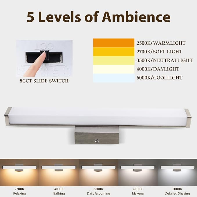 Bathroom Light Fixtures Over Mirror 22IN, 19W 5CCT Dimmable Modern Vanity Lights - Image 2