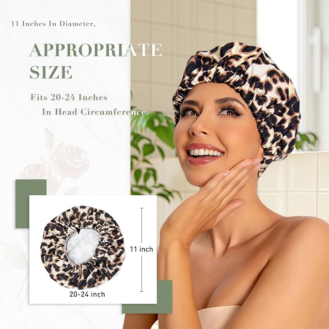 Reusable Shower Cap for Women, Large Waterproof Shower Bonnet - Image 2