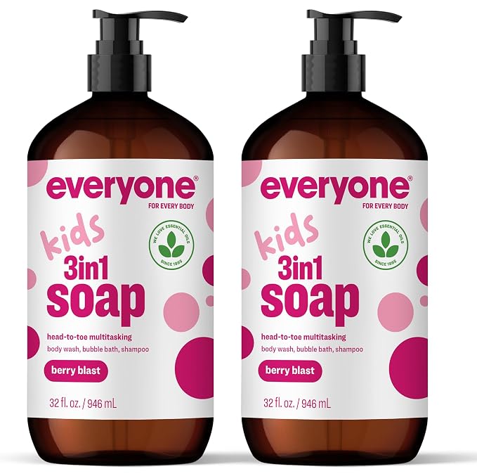 Everyone 3-in-1 Kids Soap, Body Wash, Bubble Bath, 32 Ounce, Berry Blast by Everyone