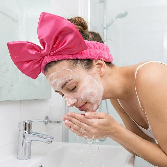 JIAHANG Large Satin Bow Facial Spa Headband, Facial Making Up Shower Skincare - Image 5