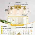 3-Light Vanity Lights with Clear Glass Shades, Brushed Gold Bathroom Light - Image 8