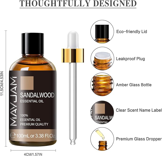 Sandalwood Essential Oil, 3.38FL.OZ Pure Essential Oils by MAYJAM, Large Volume - Image 6