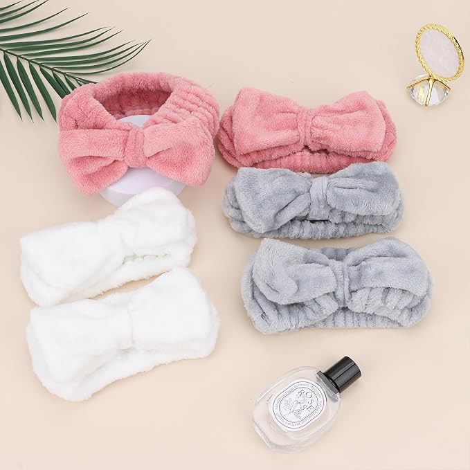 Casoty 6 Pcs Skincare Spa Headband Make Up Headbands, Bow Hair Band, Soft Coral - Image 5