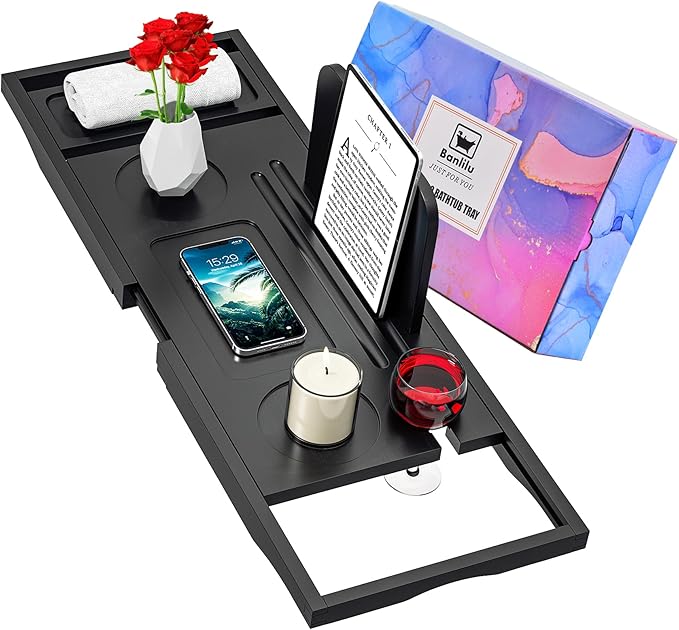 Premium Bathtub Caddy Tray Black by Banlilu