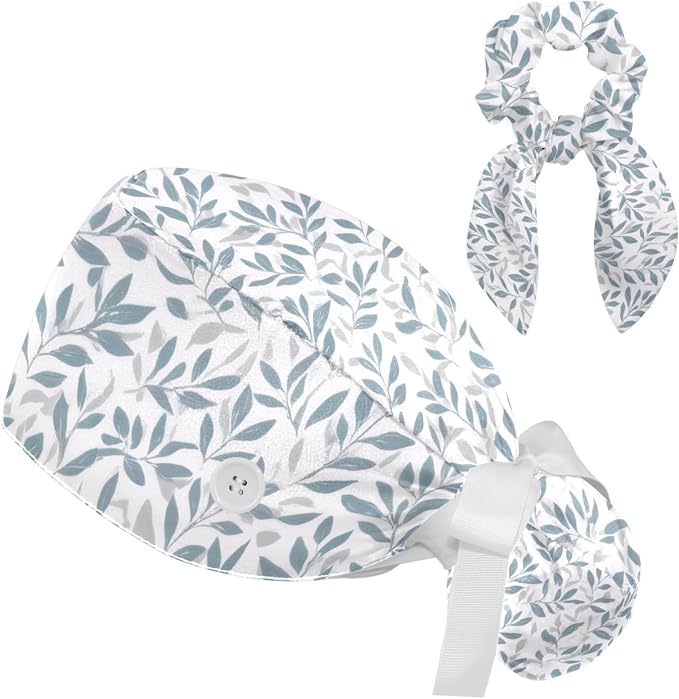 Scrub Cap with Hair Scrunchy, Ponytail Holder Surgical Cap by FVQL