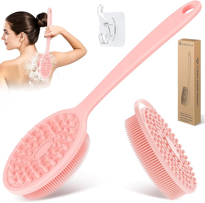 Silicone Back & Body Scrubber Set 2PCS, 13.4'' Gentle Exfoliating Back Scrubber by GEENOA