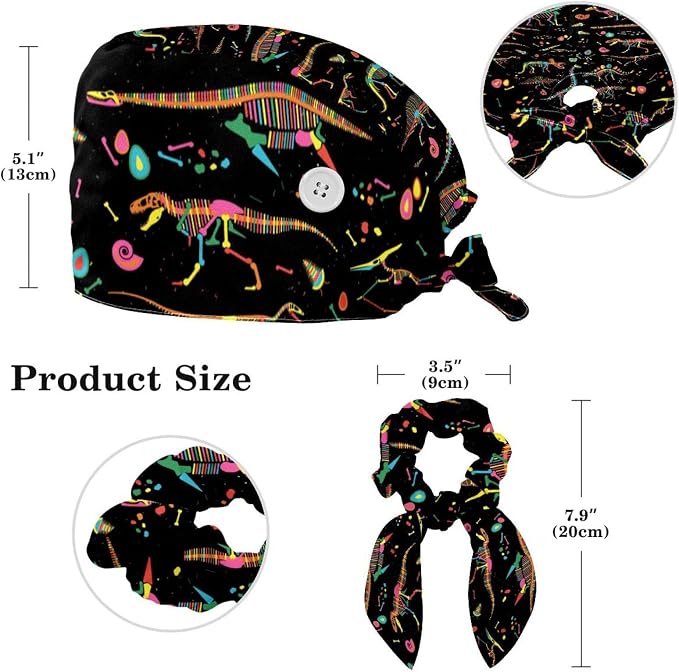Scrub Cap with Hair Scrunchy, Ponytail Holder Surgical Cap - Image 2