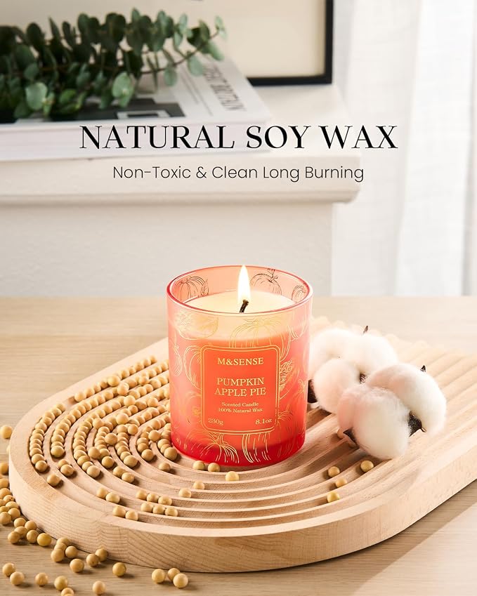 M&SENSE Pumpkin Apple Pie Scented Candles, 8.1oz 42-Hour Slow Burning Soy - Image 3