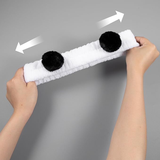 Pom Pom Panda Ears Plush Wash Face Headband Spa Wrist Band Cuffs Hair Scrunchy - Image 3