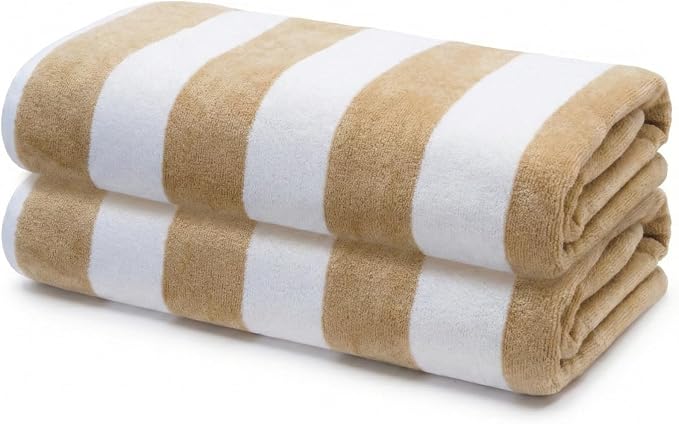 Premium Velour Cabana Beach Towel 2 Pack, 30” x 60” Soft Plush Cotton Pool Towel by 9Threads