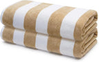 Premium Velour Cabana Beach Towel 2 Pack, 30” x 60” Soft Plush Cotton Pool Towel by 9Threads