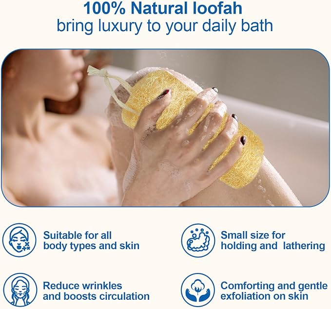 Natural Loofah Sponge, 6“ Natural Loofah Exfoliating Body Scrubber Egyptian - Image 2