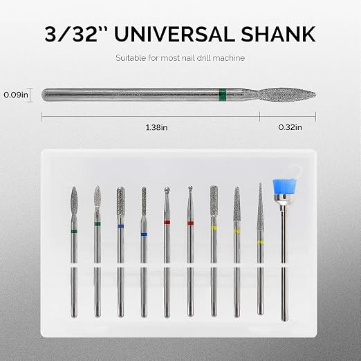 MelodySusie 10pcs Nail Drill Bits Set, 3/32 Inch Diamond Cuticle Nail Bits Kit - Image 6