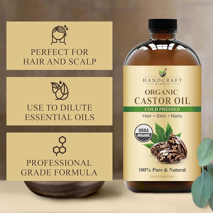 Handcraft Blends Cold-Pressed Organic Castor Oil 16 Fl Oz | Glass Bottle | 100% - Image 4