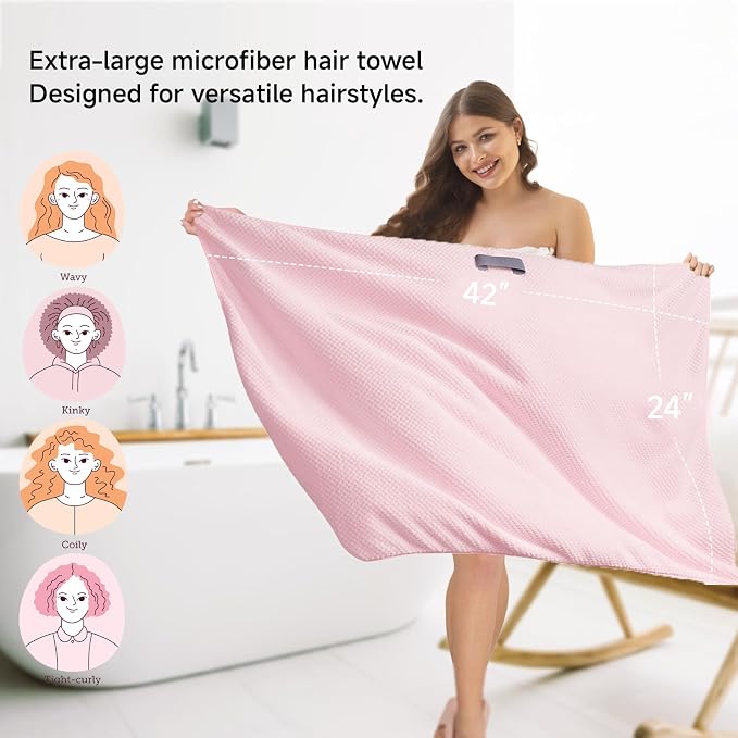 Microfiber Hair Towel Wrap for Women, Quick-Dry Turban, Ultra Absorbent & - Image 2