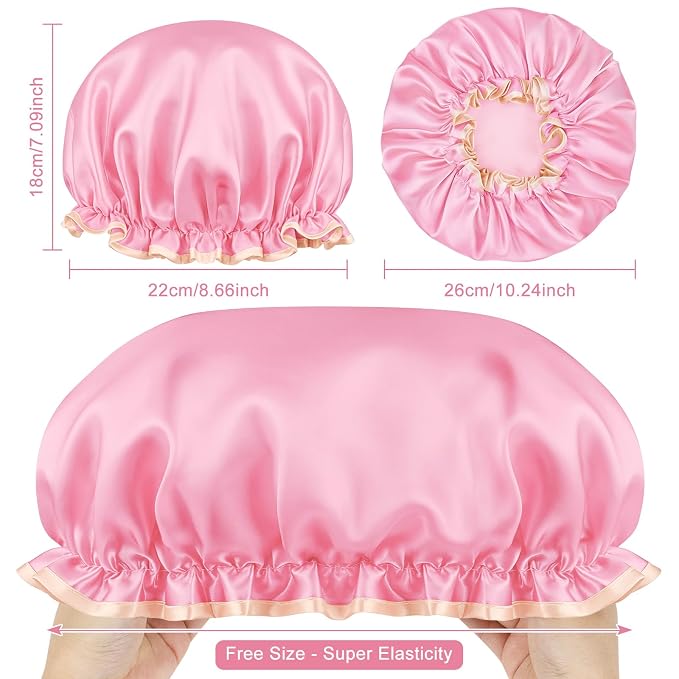 Waterproof Shower Caps for Women, Solid Color Dual-Layer Elastic Band Design - Image 3