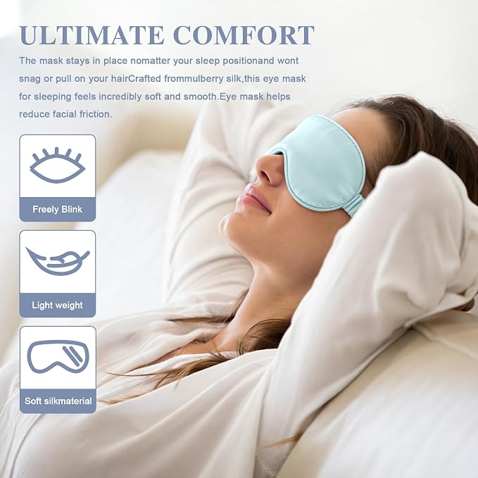 Silk Sleep Mask, Eye Mask for Sleep Women Men, Mulberry Sleeping Mask - Image 5