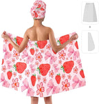 Strawberry Print Bath Wrap and Hair Drying Towel Set – Microfiber Quick Dry - Image 2