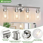 4-Light Bathroom Light Fixtures, Brushed Nickel Modern Vanity Lights Over Mirror - Image 4
