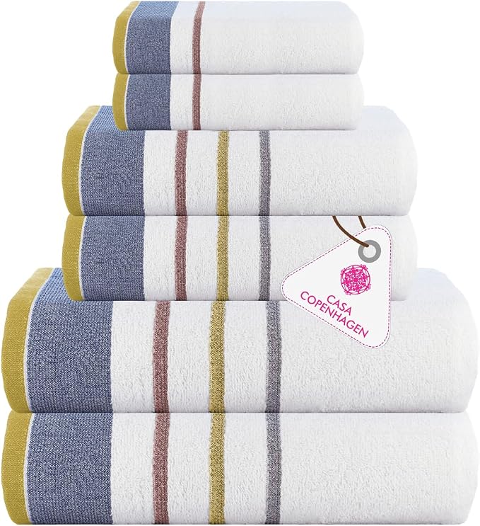CASA COPENHAGEN White Bay 6Pcs 100% Egyptian Cotton Large Designer Towels Gift by CASACOPENHAGEN