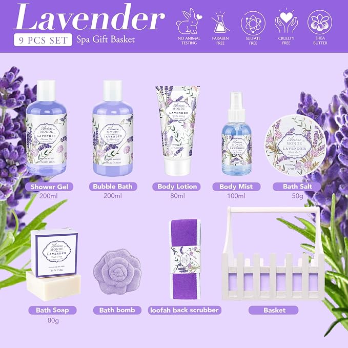 Gift Baskets for Women, Lavender Gift Sets for Women Self Care Spa Gift Basket - Image 2