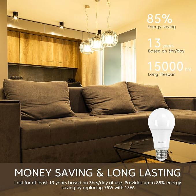 Linkind A19 LED Light Bulbs, 75 Watt Equivalent Dimmable Light Bulbs, E26 Base - Image 9