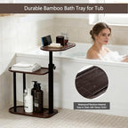 3 Layer Bathtub Tray Table, Bamboo Swivel Bathtub Side Table Height Adjustable - Image 3