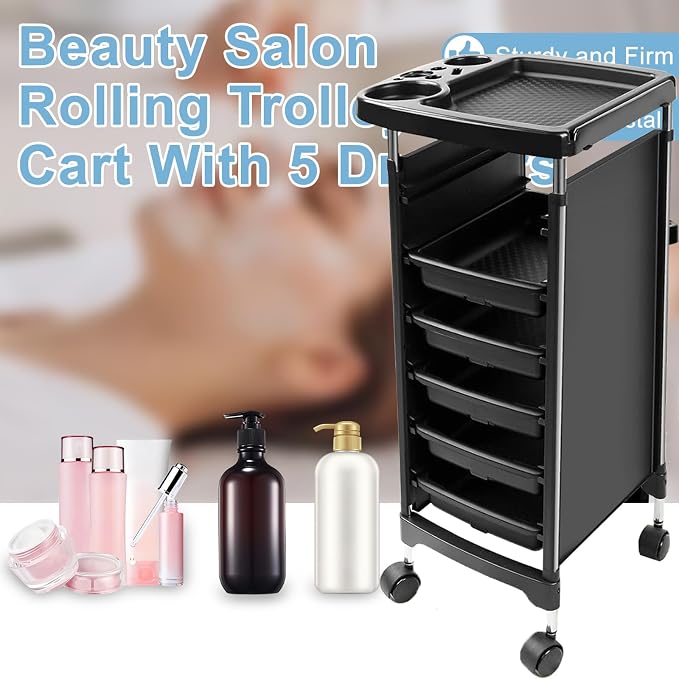 Salon Trolley Cart with Wheels & 5 Drawers, Salon Rolling Stations - Image 7
