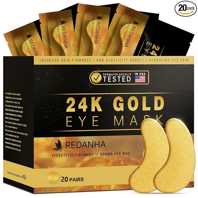 REDANHA 20 Pairs 24K Gold Under Eye Patches Face Masks Dark Circles Puffy Eye by REDANHA