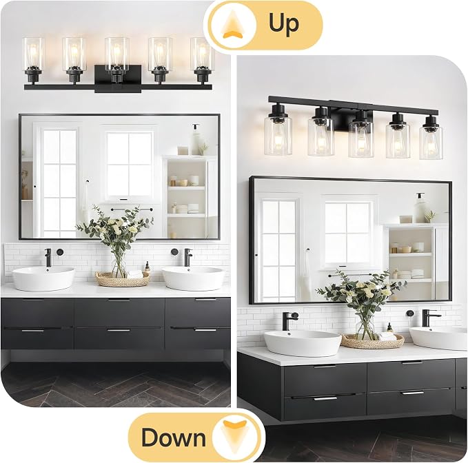 5-Light Black Bathroom Vanity Light, Modern Vanity Lighting Fixture - Image 6