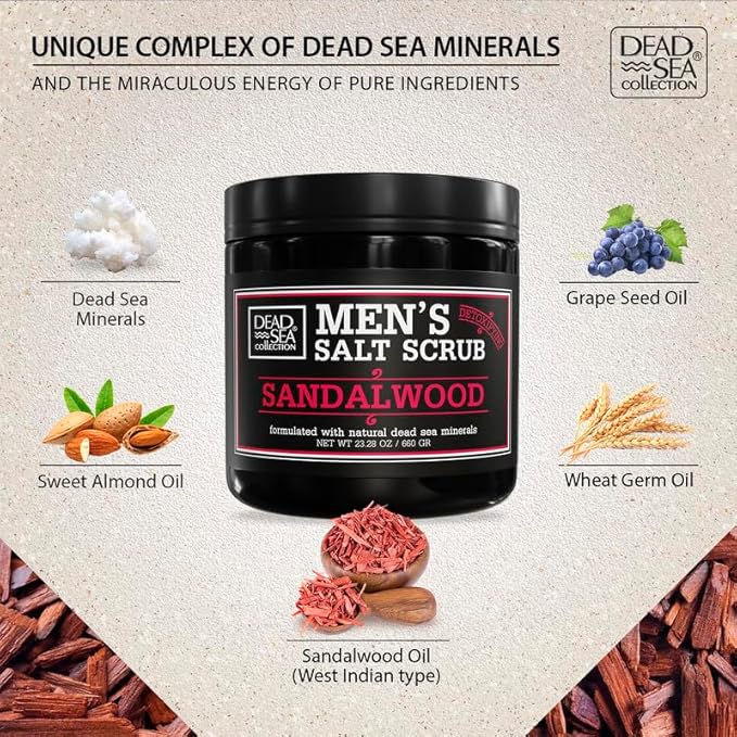Salt Body Scrub Sandalwood For Men – Moisturizes, Exfoliates & Nourishes Skin – - Image 3
