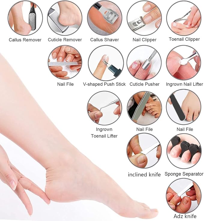 Pedicure Kit, 36 in 1 Foot Care Tools Stainless Steel Foot Rasp Dead Skin - Image 2