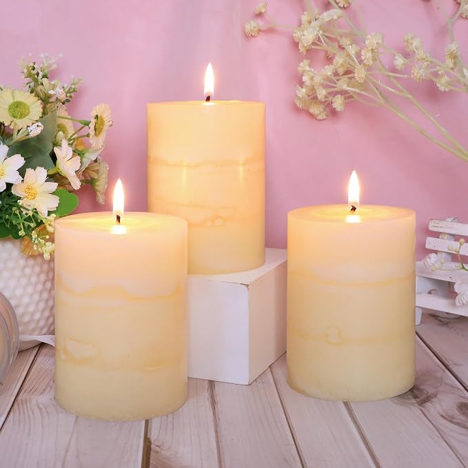 3x4 Inches Jasmine Scented Pillar Candles Ivory White Hand-Poured Candle Long - Image 7