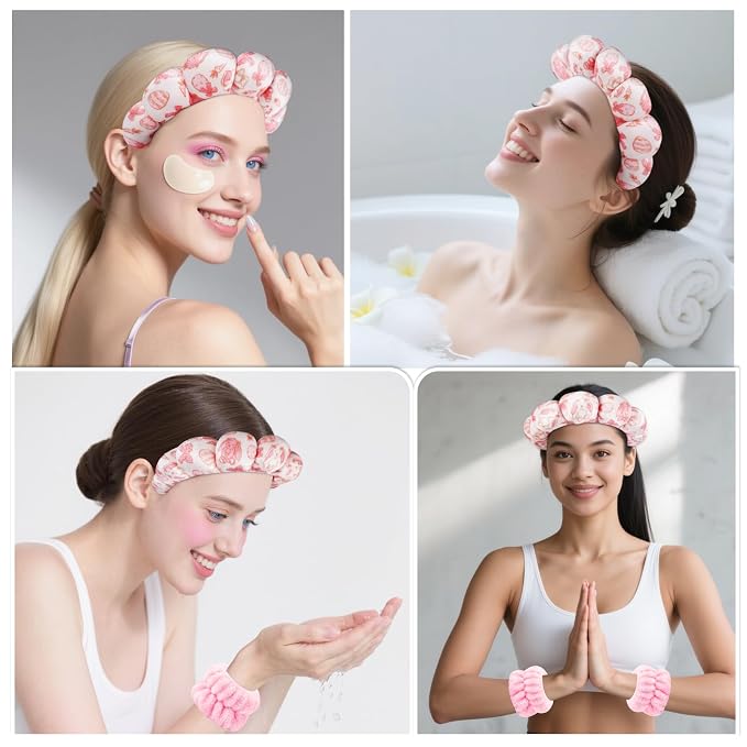 Zkptops Spa Headband for Washing Face Wristband Set Sponge Makeup Skincare - Image 4