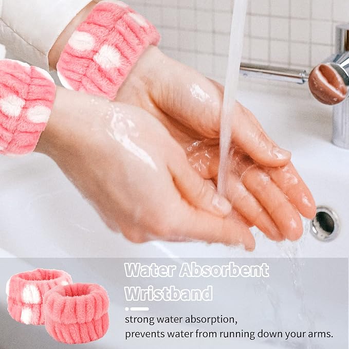 WHAVEL 6PCS Spa Headband and Wristbands Set, Face Wash Headband Wrist Bands - Image 3