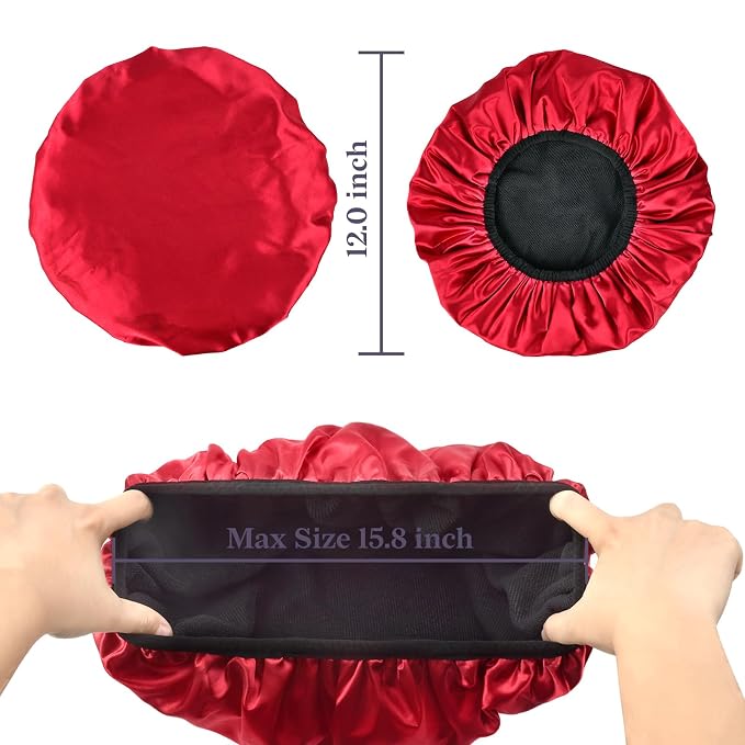 Three-Layer Terry Cloth Lined Satin Shower Cap, - Image 2