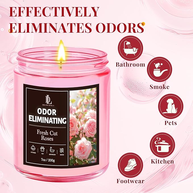 Fresh Cut Roses Odor Eliminating Candle, Romantic Floral Scent - Image 4