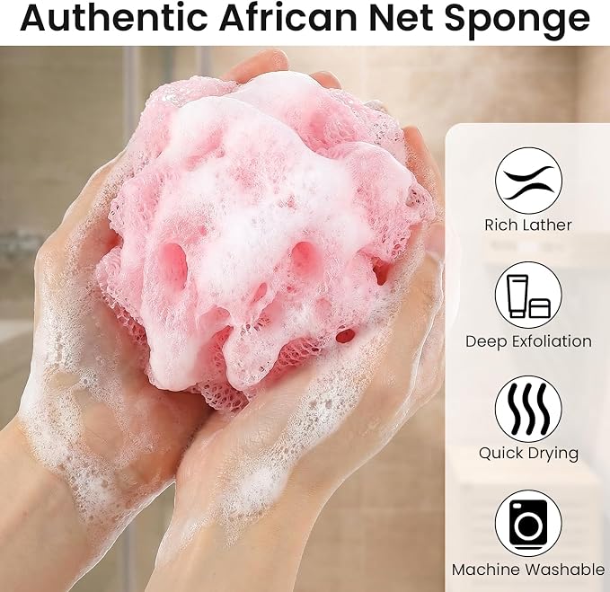 African Net Sponge 2Pcs Authentic Exfoliating Body Scrubber Long Net Bath - Image 3