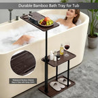 3 Layer Bathtub Tray Table, Bamboo Swivel Bathtub Side Table Height Adjustable - Image 2
