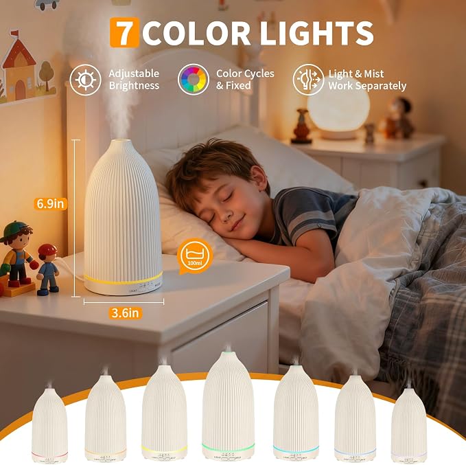 URPOWER 100ML Essential Oil Diffuser Ultrasonic Cool Mist Humidifier - Image 3
